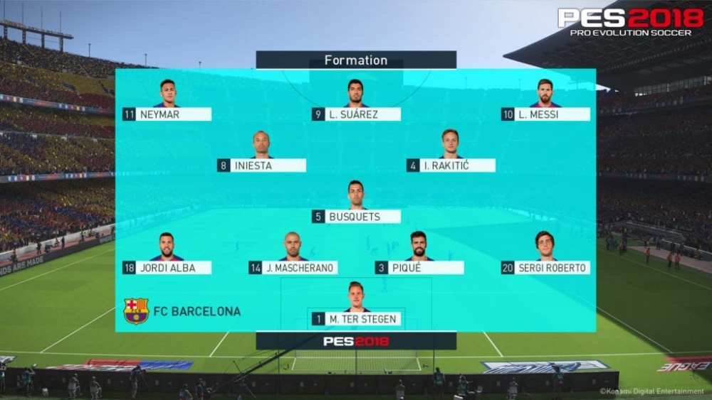 PES 2018's new graphical UI.