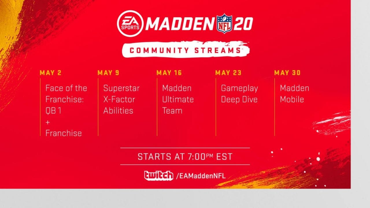 Madden NFL 20 Twitch Livestream Schedule Revealed For the Month of May