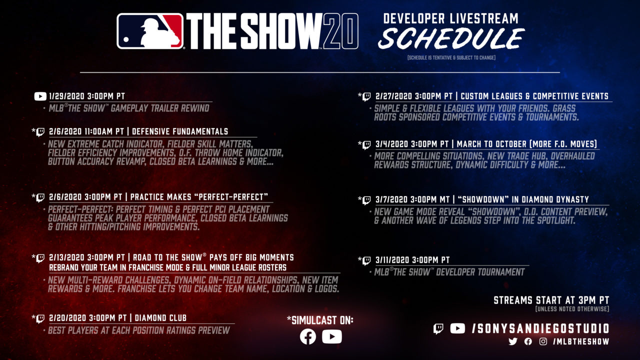 MLB The Show 20 Livestream Schedule Revealed