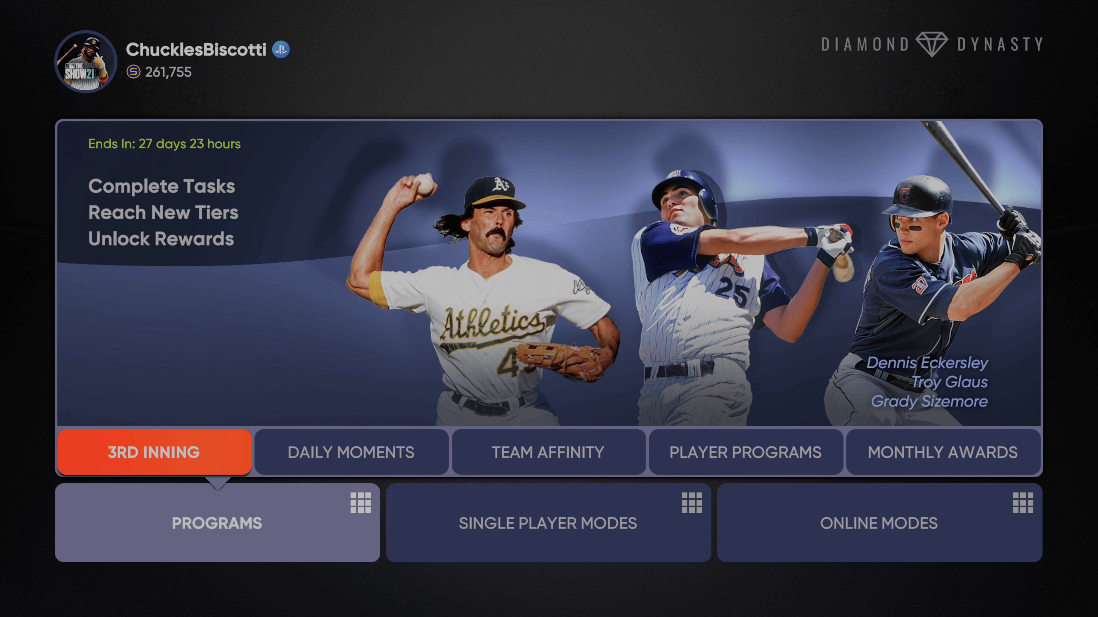 Earn the NEW 3rd Inning Program Bosses in MLB The Show 21!  The 3rd Inning  Program has begun! Earn New Legend 💎Troy Glaus, 💎Grady Sizemore, or  💎Dennis Eckersley! Read through all