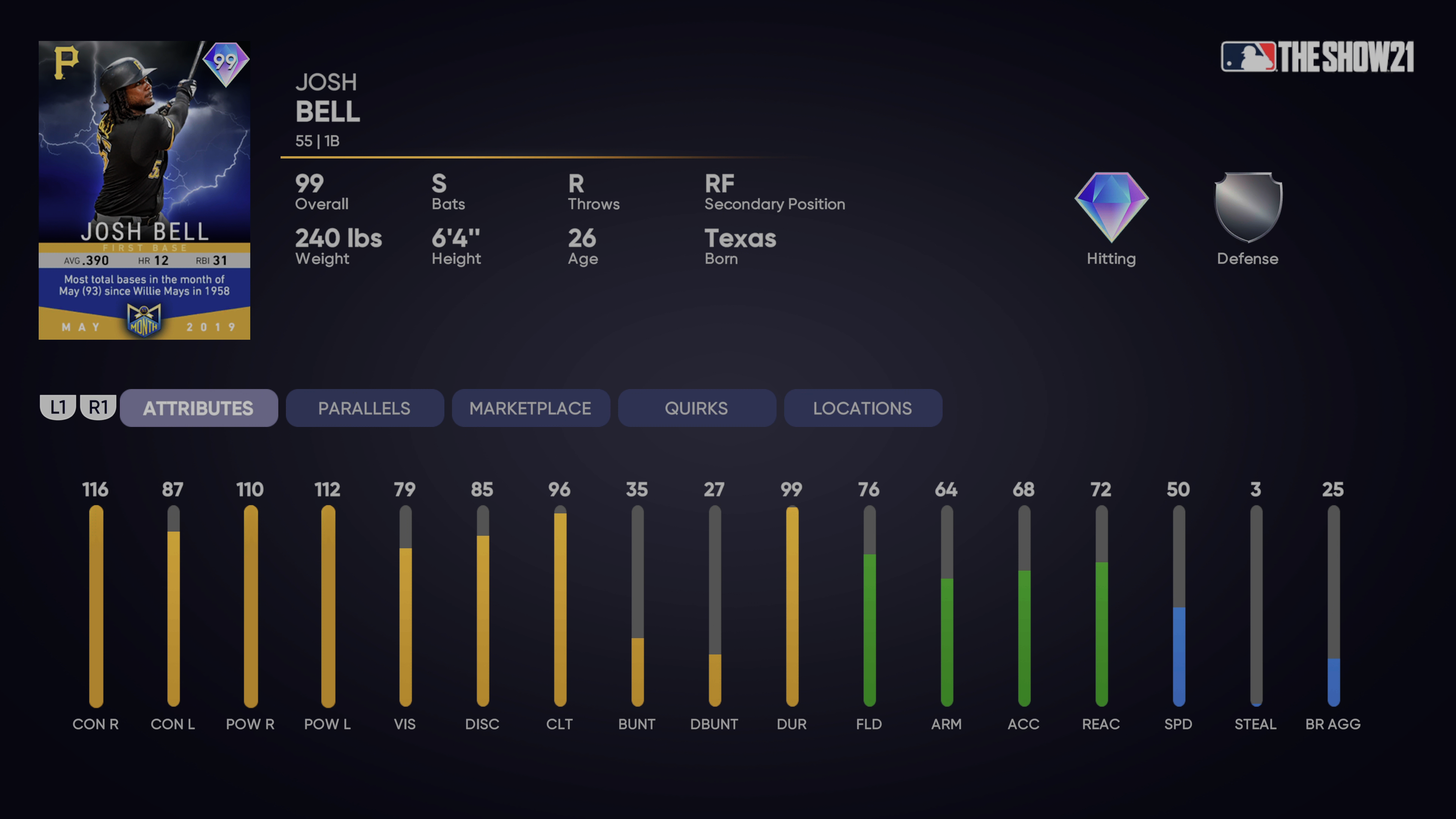 MLB The Show 21 - 10th Inning Program Monthly Awards Josh Bell - Operation  Sports