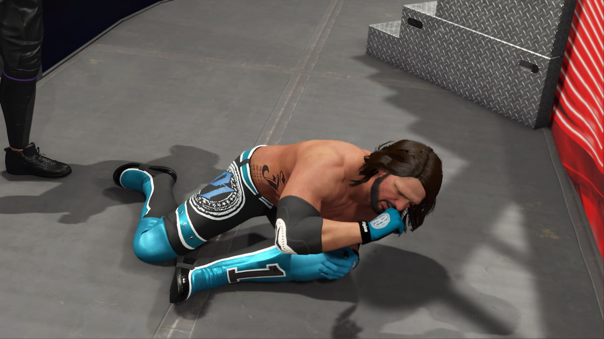 Finn Balor Attacking AJ Styles during his entrance which causes an injury to his leg in WWE 2K23 Universe Mode