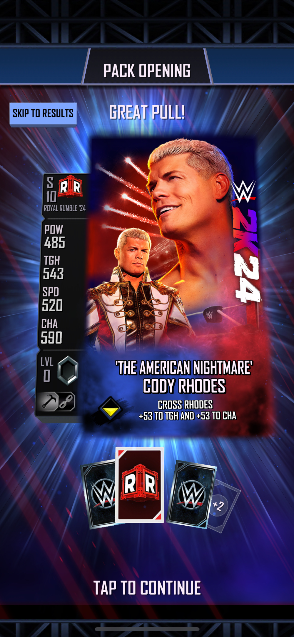 The Cody Rhodes pro card in WWE Supercard