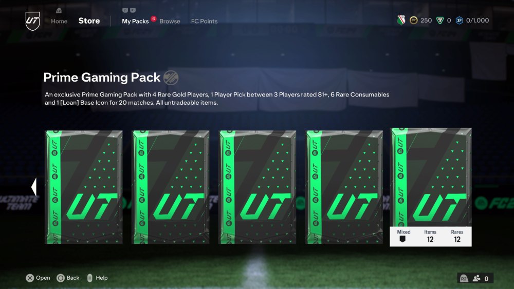The EA FC 24 Prime Gaming Pack, which is green and grey. 