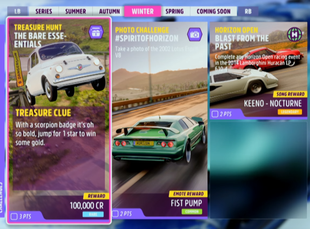 A screenshot showing the Treasure Clue for the Esse-ential hunt in Forza Horizon 5