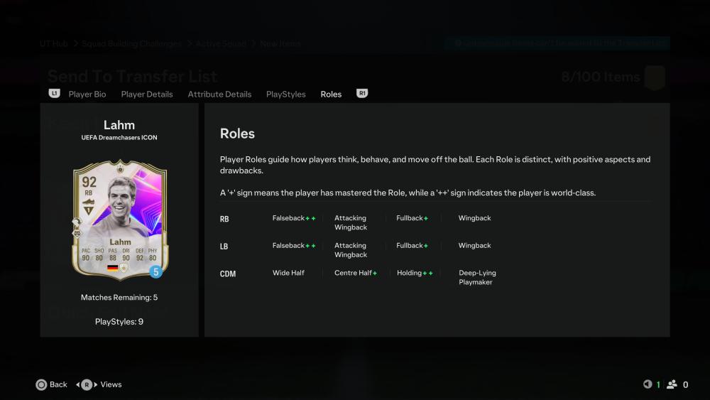 Roles for Lahm Dreamchase SBC